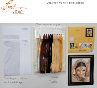 Lanarte Zählmusterpackung Indische Frau Kreuzstichpackung, Baumwolle, Mehrfarbig, 39 x 49 x 0.3 cm
