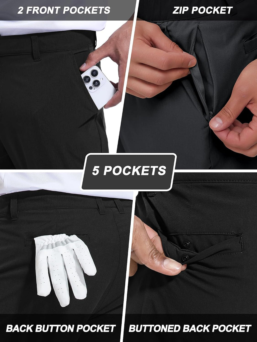Holure Herren Golf Hosen wasserdichte Slim Fit Golf Hosen Leichte Stretch Outdoor Hosen mit Taschen