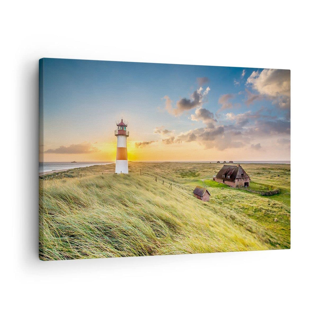 Bilder auf Leinwand Leuchtturm Meer Leinwandbild mit Rahmen 70x50cm Wandbilder Dekoration Wohnzimmer