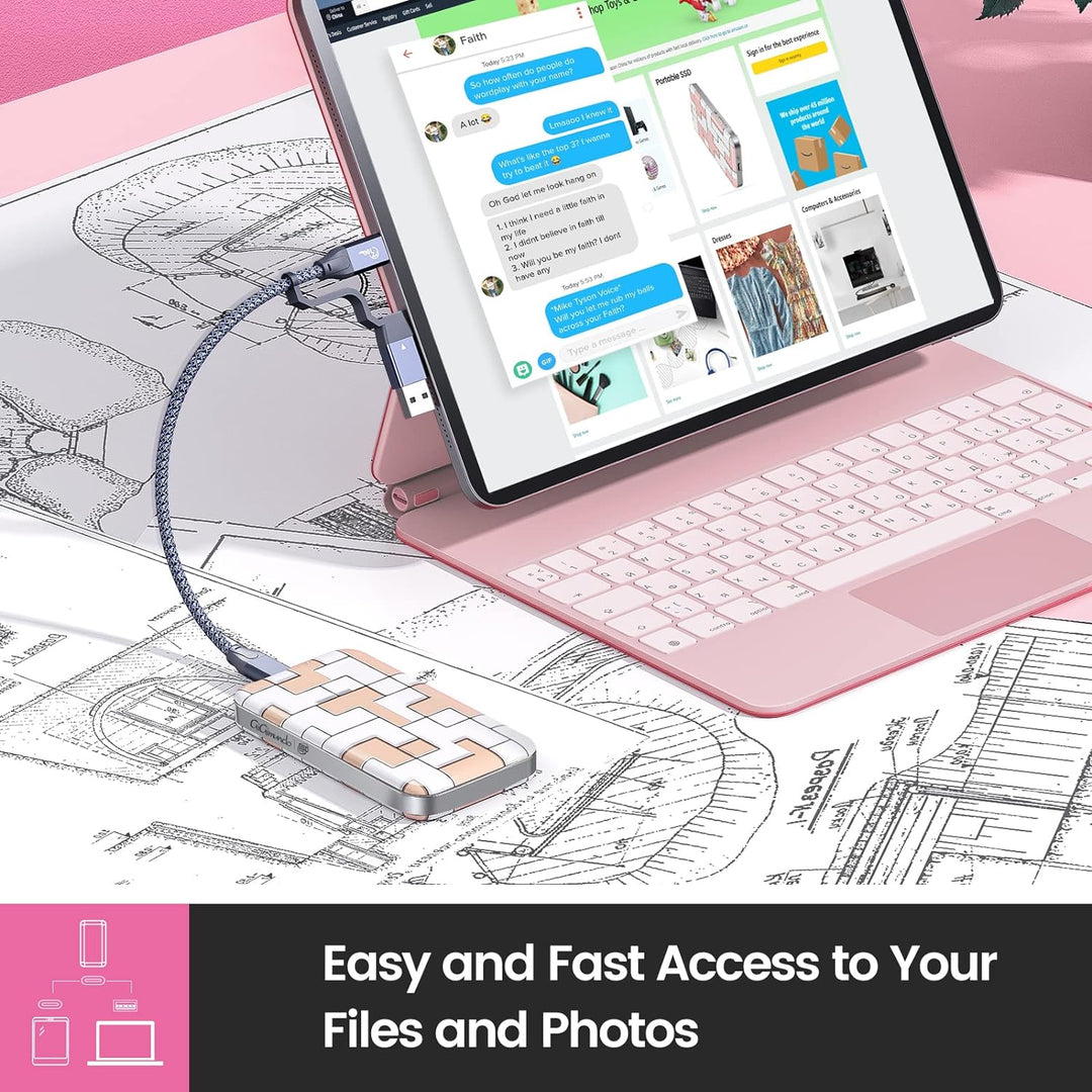 GiGimundo Portable SSD 512GB, USB3.2 Gen2×2 Extrene Portable SSD 20Gbps, Bis zu 2.000 MB/s USBC Exte