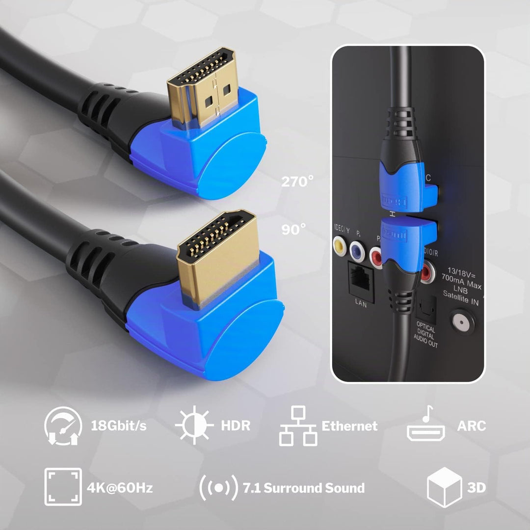 KabelDirekt – 4K HDMI-Kabel gewinkelt – 10m – In Deutschland entwickelt (Winkelkabel 270°, 4K@60Hz,