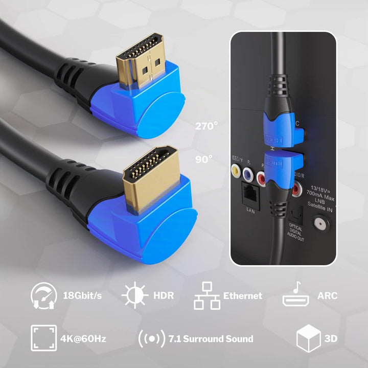 KabelDirekt – 4K HDMI-Kabel gewinkelt – 10m – In Deutschland entwickelt (Winkelkabel 270°, 4K@60Hz,
