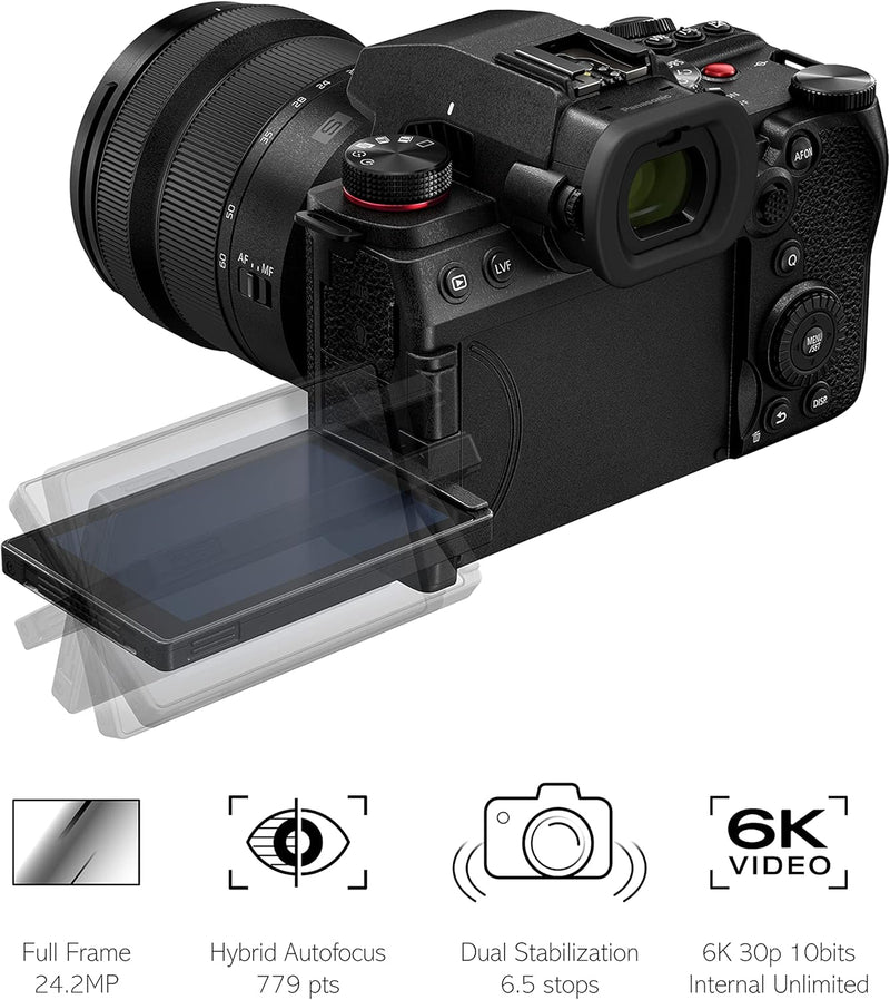 Panasonic LUMIX DC-S5 II Spiegellose Vollformat Kamera 4K 60p und 6K 30p, Flip-Screen, WLAN, Hybrid-