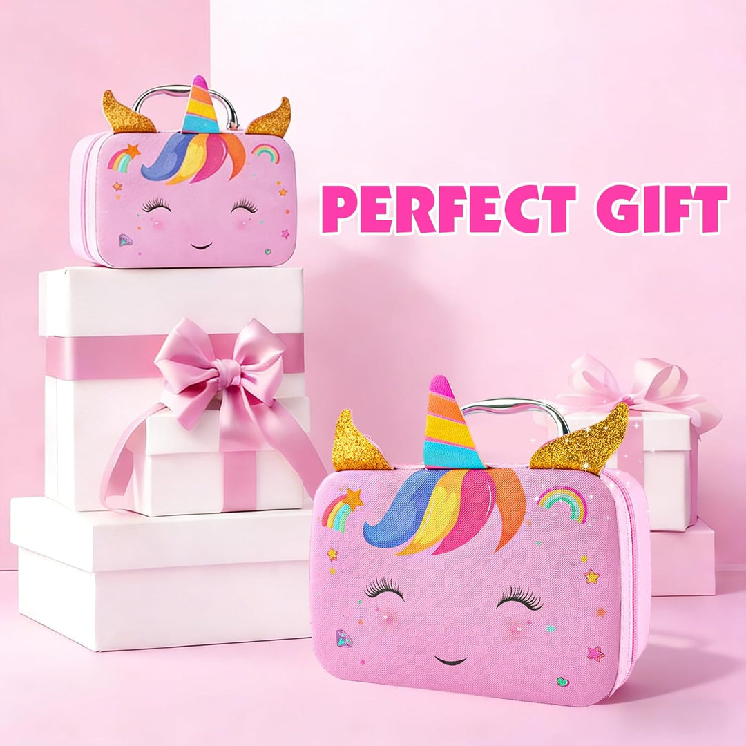Unicorn Kinderschminke Set Mädchen, Make-up Kinder Vanity Case, Waschbar Make Up Kinder Schminkkoffe