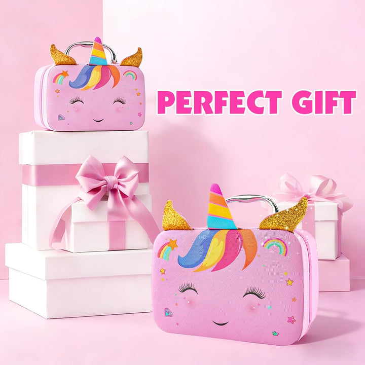 Unicorn Kinderschminke Set Mädchen, Make-up Kinder Vanity Case, Waschbar Make Up Kinder Schminkkoffe