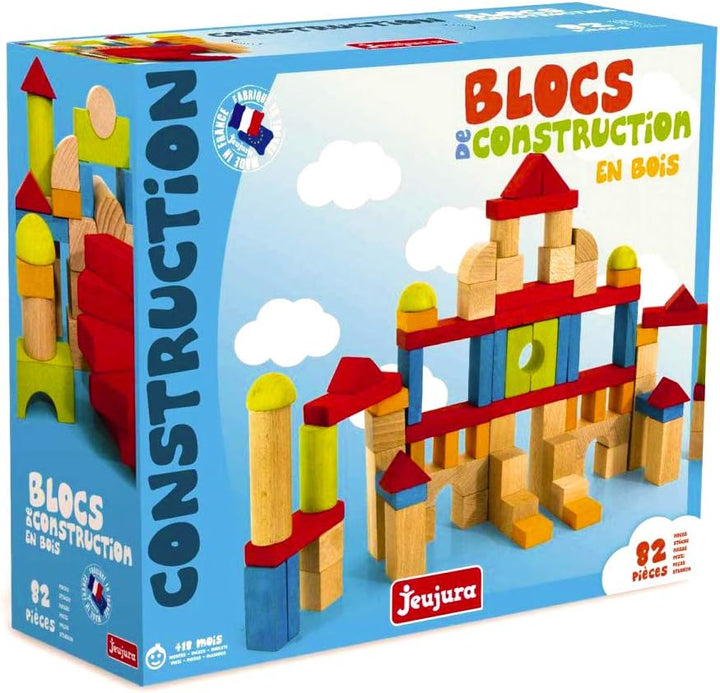 Jeujura J8243 82 Stück Holzbausteine in Box, merhfarbig