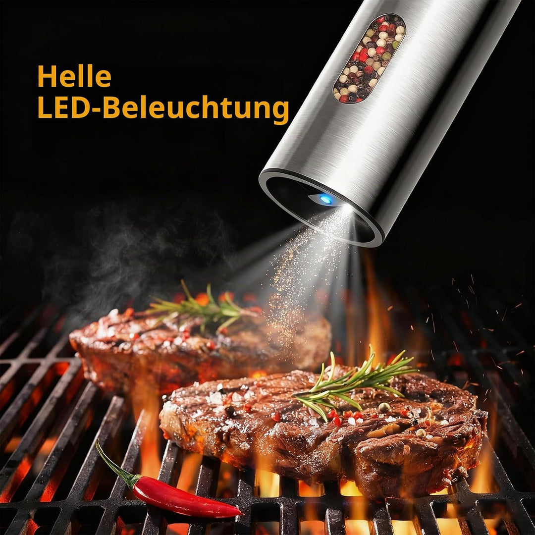 Elektrische Salz und Pfeffermühle Set, SINZONeu® Edelstahl Mühlen mit USB-C Ladestation, 5 Stufen Ma