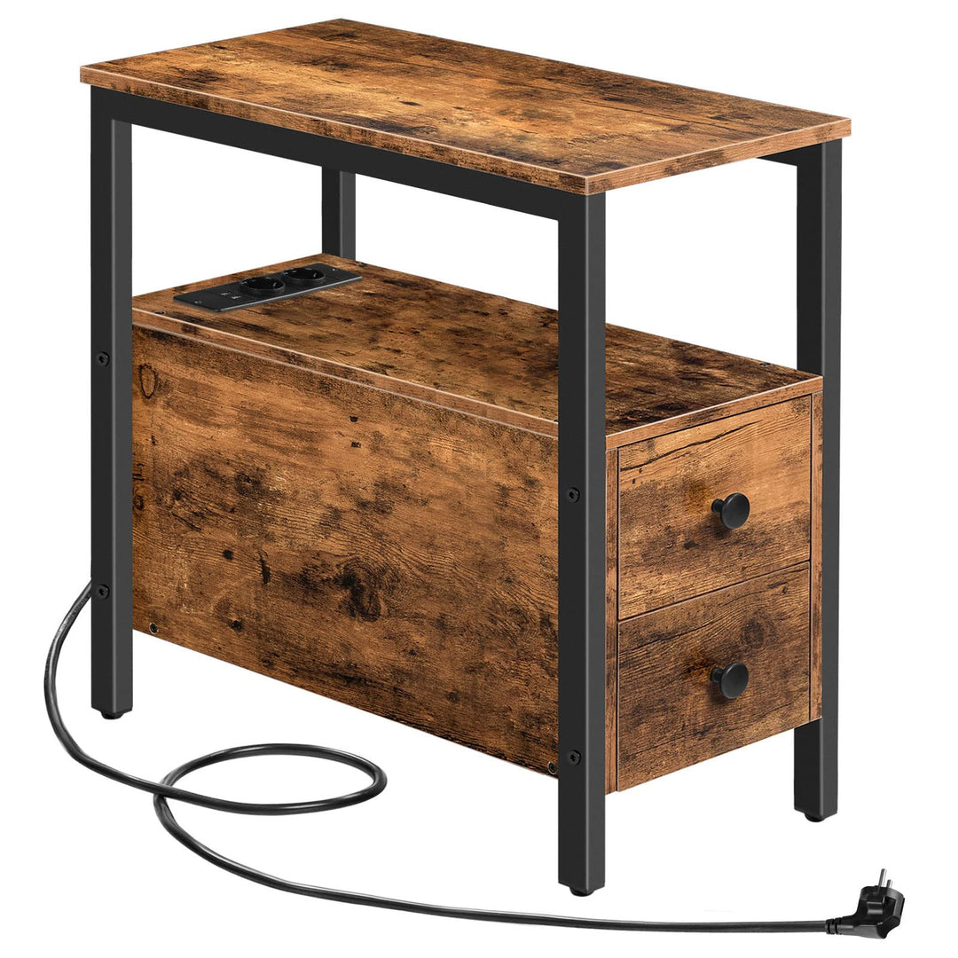 HOOBRO Beistelltisch mit Ladestation, Sofatisch mit 2 Schubladen und USB-Anschluss und Steckdose, Na