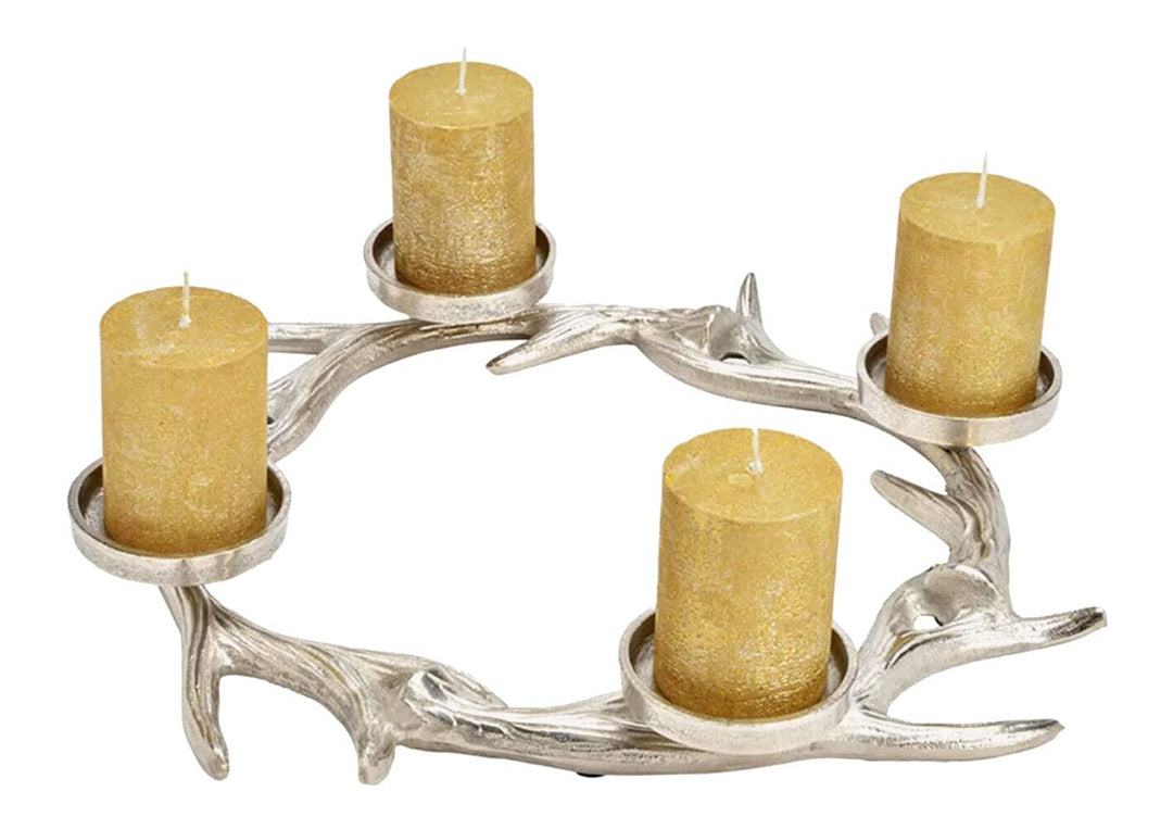 itsisa Adventskranz Geweih Metall Silber 4 Kerzenhalter, D: 46cm Adventsgesteck, Kerzenhalter, Adven