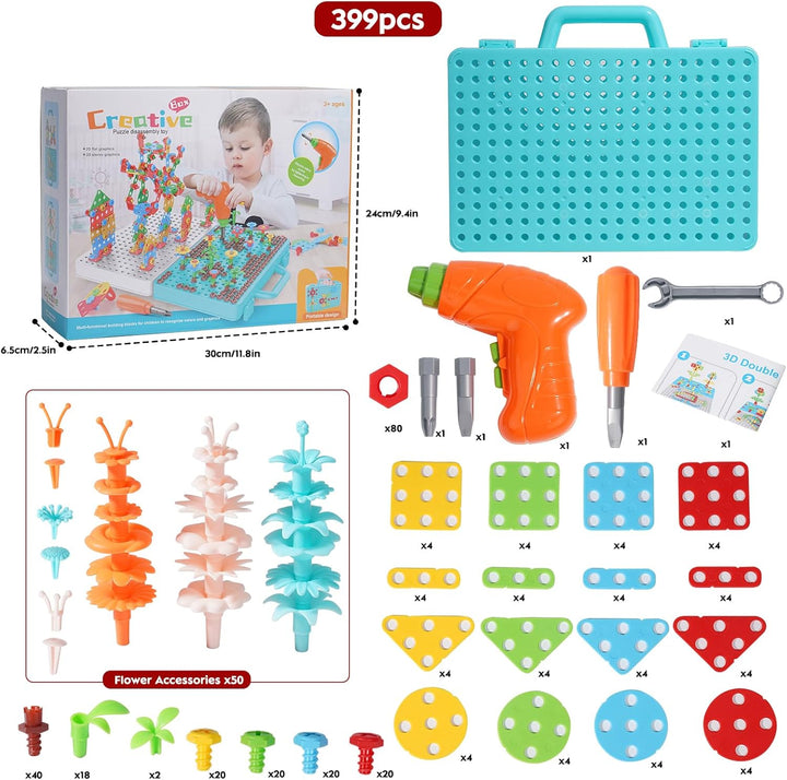 Ark miido Kinder Werkzeugkoffer mit Bohrmaschine Schrauben Steckspiel Montessori Spielzeug Pädagogis