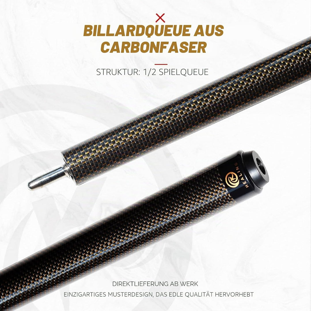 KHEALING Billardqueue aus Kohlefaser, 58 Zoll, 1/2-Zoll-Struktur, 3-Zahn-Anschluss, 12,4 mm Spitze,
