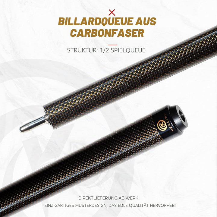 KHEALING Billardqueue aus Kohlefaser, 58 Zoll, 1/2-Zoll-Struktur, 3-Zahn-Anschluss, 12,4 mm Spitze,