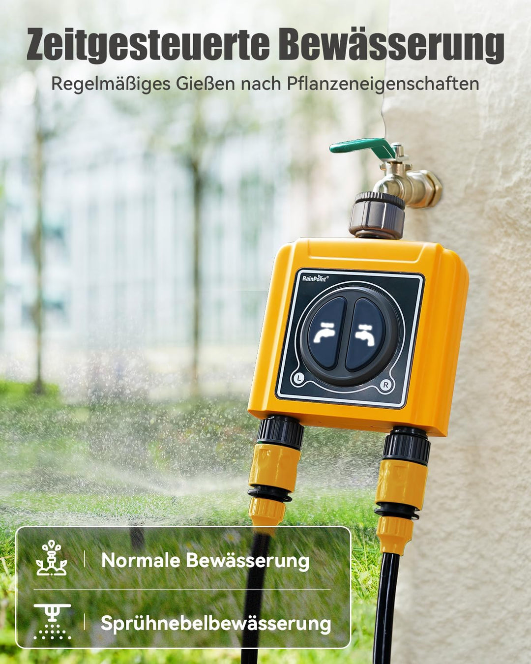 RAINPOINT Bewässerungscomputer WLAN 2 Ausgänge Automatische Bewässerung für Garten, nach Zeit/Wasser