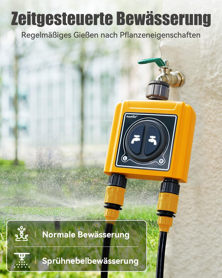 RAINPOINT Bewässerungscomputer WLAN 2 Ausgänge Automatische Bewässerung für Garten, nach Zeit/Wasser