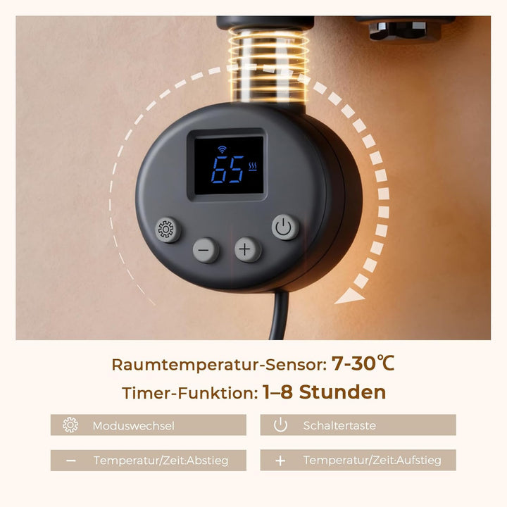 S'AFIELINA Badheizkörper Elektrisch mit Thermostat Anthrazit 1041x600mm 600 Watt Handtuchheizkörper