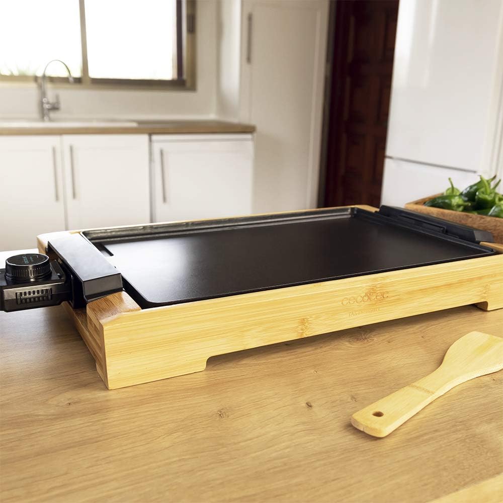 Cecotec Tasty&Grill 2000 Bamboo - Elektrogrill (Leistung 2000 W, Bambusstruktur, Regelbarer Thermost