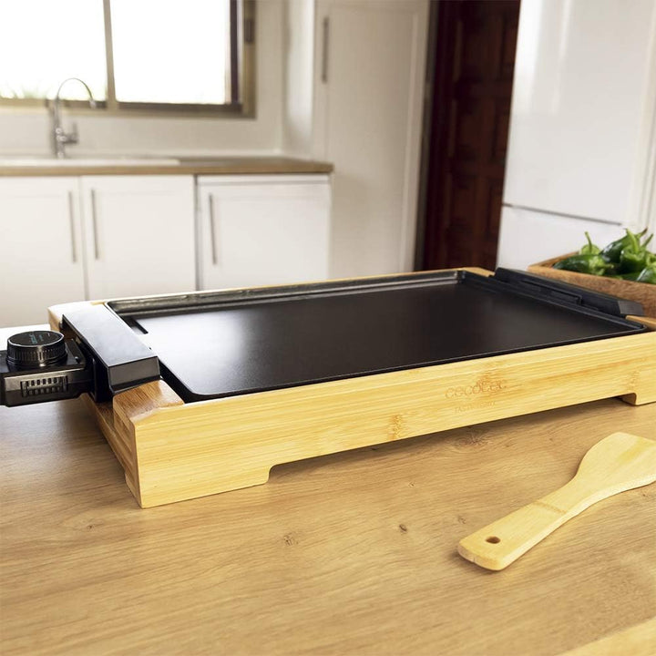 Cecotec Tasty&Grill 2000 Bamboo - Elektrogrill (Leistung 2000 W, Bambusstruktur, Regelbarer Thermost