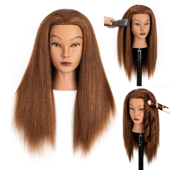 Mannequinkopf mit 100% menschlichem Haar,16" Dunkelbraun Echthaar Kosmetologie Mannequinkopf Haar St
