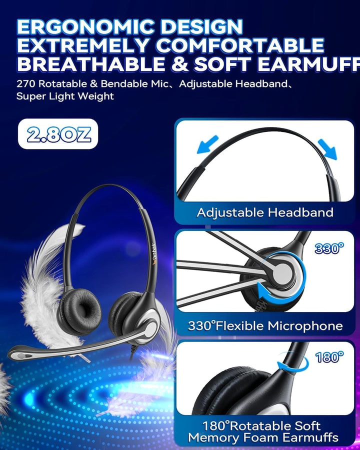 Wantek RJ9 Telefon Headset mit Mikrofon Noise Cancelling & Lautstärkeregler, Festnetztelefon Kopfhör