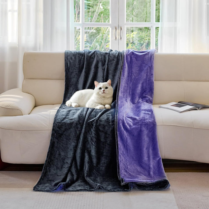 YISURE wasserdichte Decke Liebesdecke 153x102cm für Paare, Graue und lila waschbar Decke für Hunde K