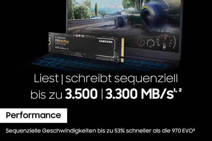 Samsung 970 EVO Plus NVMe M.2 SSD, 2 TB, PCIe 3.0, 3.500 MB/s Lesen, 3.300 MB/s Schreiben, Interne S