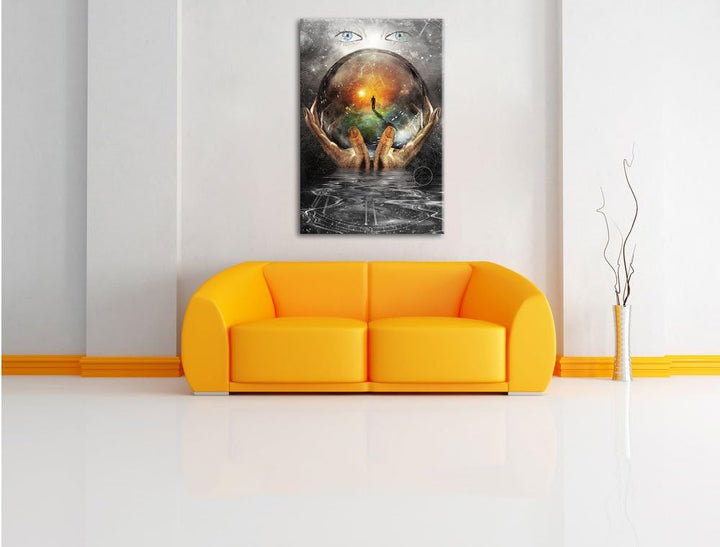 Pixxprint Glaskugel mit Hintergrund als Leinwandbild/Grösse: 100x70 cm/Wandbild/Kunstdruck/fertig be