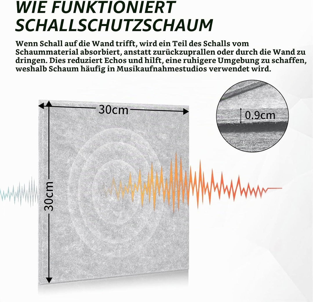 Quadratische Akustikplatten selbstklebend 12 Stück I Schallabsorber Schallschutz mit hoher Dichte fü
