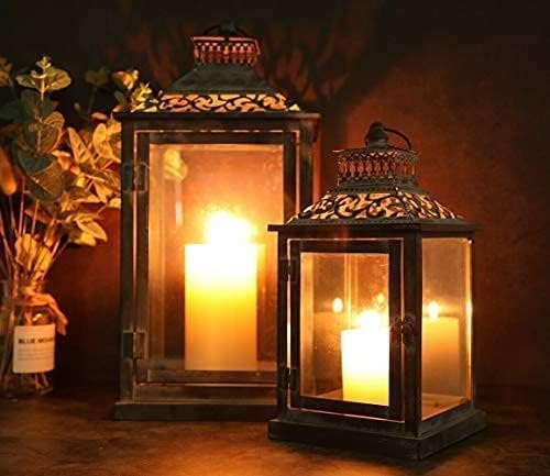 JHY DESIGN Deko Metall Hängend Laternen, Windlicht Set mit 2 Kerzen Laterne Kerzenständer Gartenlate