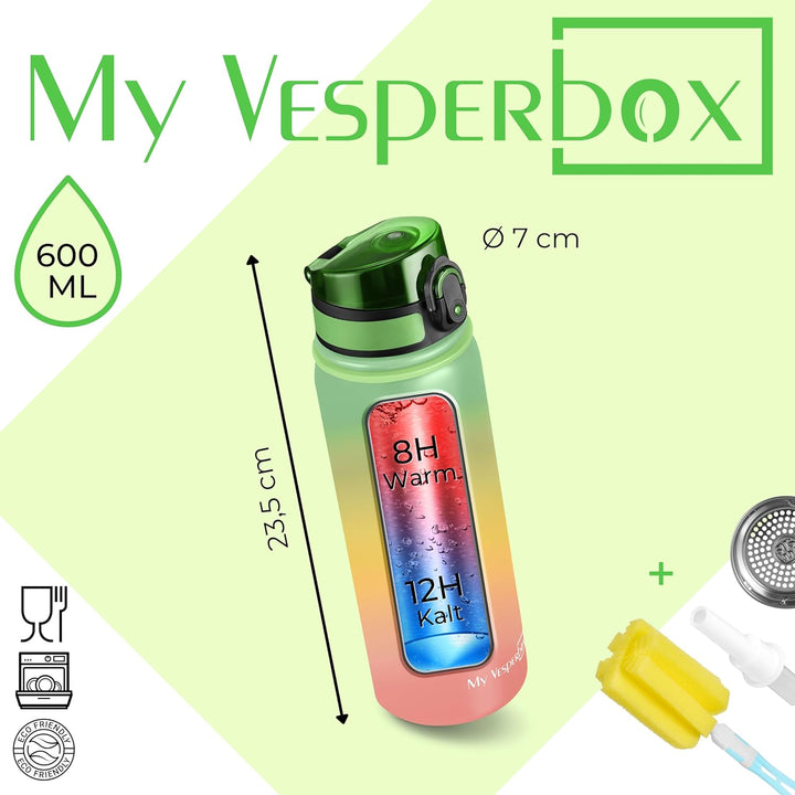 MY VESPERBOX® Edelstahl Thermosflasche Kinder [INK. STROHHALM & SIEB] - Isolierflasche für Jungen &