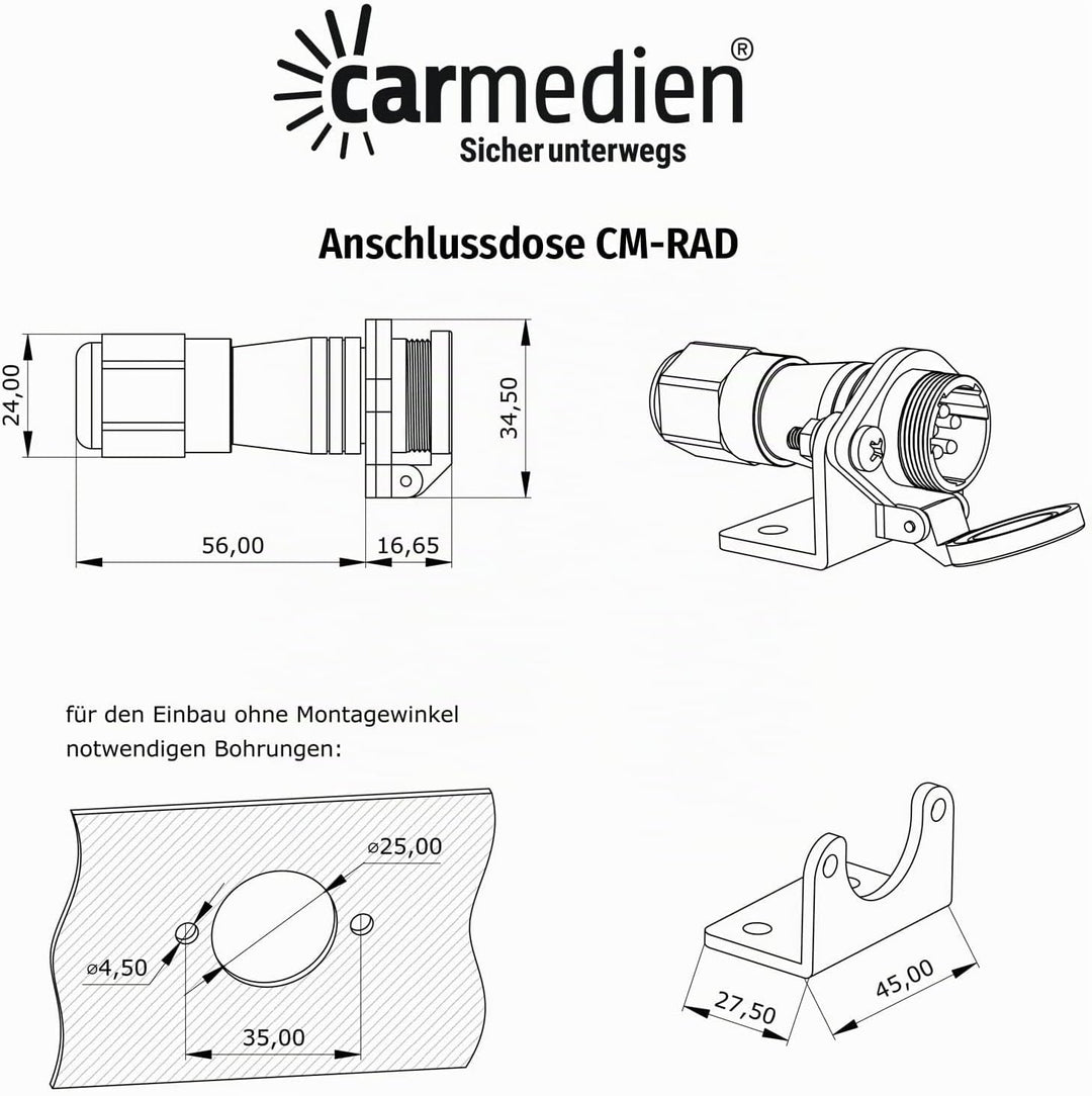 Rückfahrkamera Anschluss Set Caravan cm-Rad Trailer Kabel Wohnwagen Anhänger Hänger Pferdeanhänger,