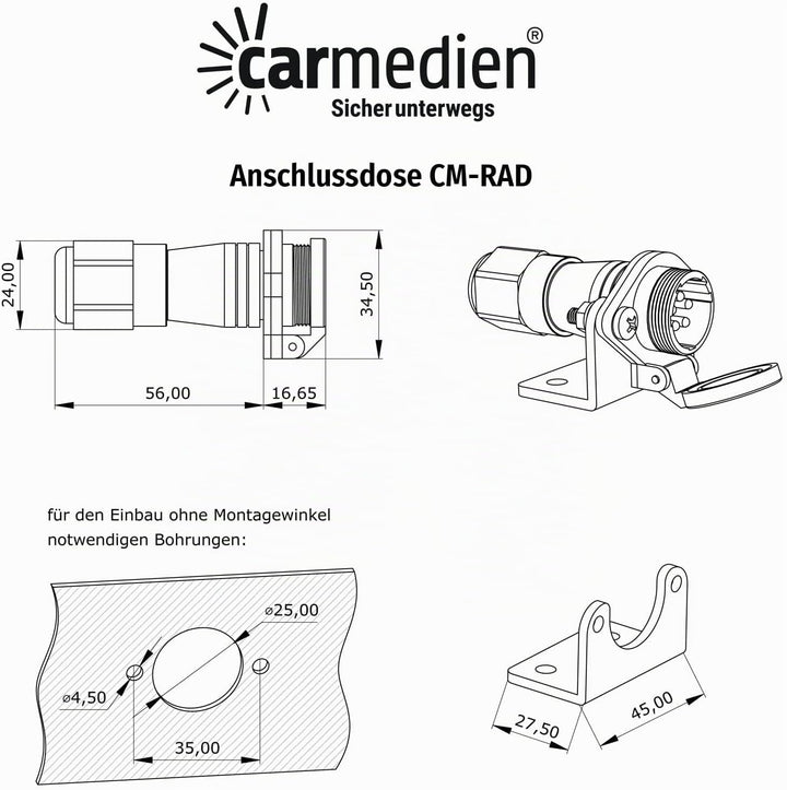 Rückfahrkamera Anschluss Set Caravan cm-Rad Trailer Kabel Wohnwagen Anhänger Hänger Pferdeanhänger,
