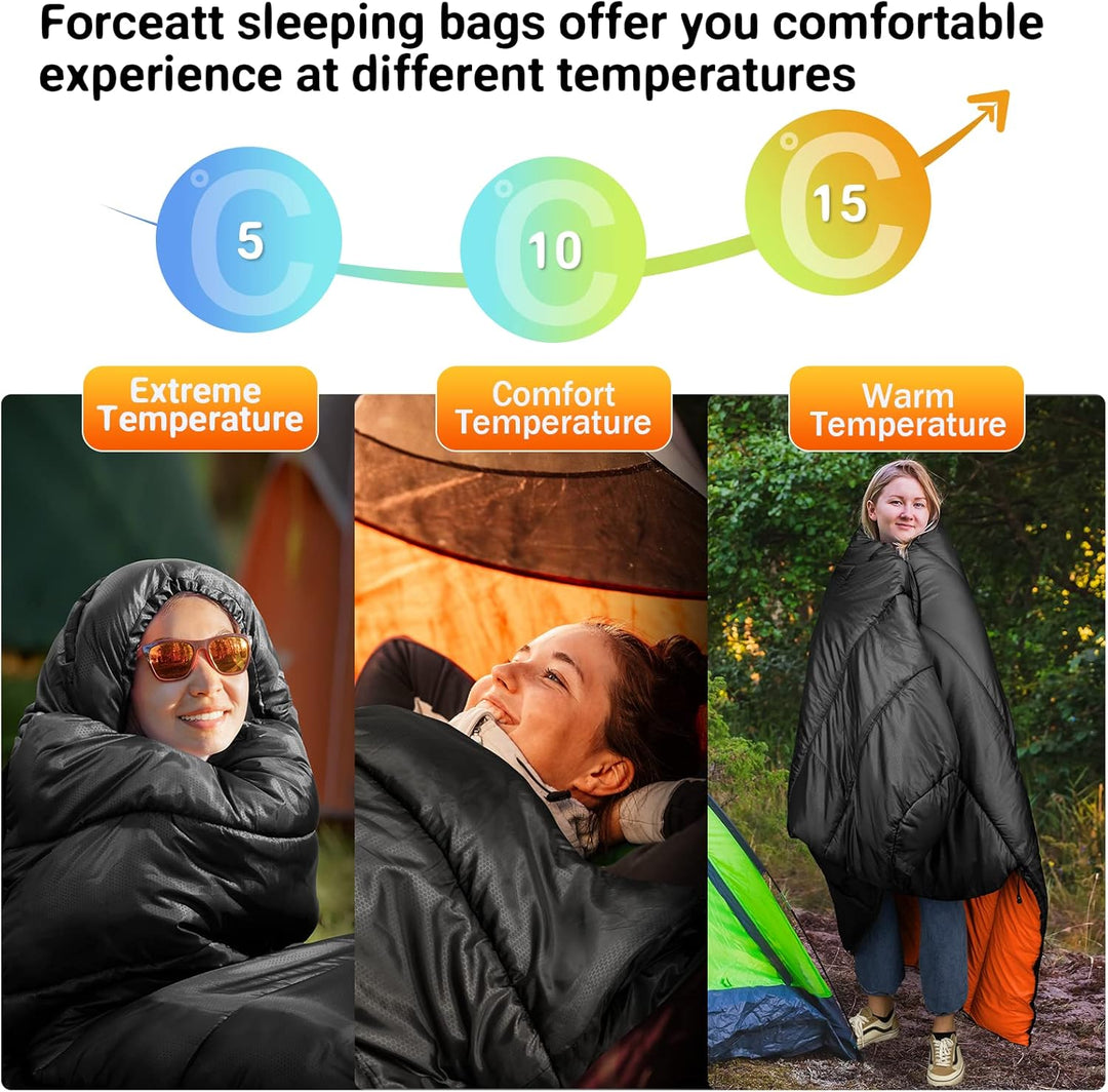 Forceatt Schlafsack, 5℃~25℃ 3-4 Jahreszeiten Outdoor Sommerschlafsack, Ultraleicht Kleines Packmass