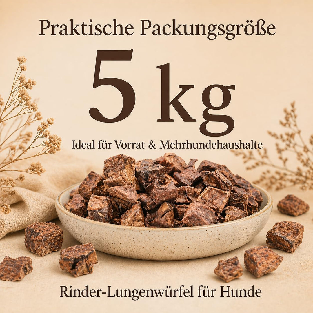 123...Hund dabei! - Rinder-Lungenwürfel 5kg - XXXL-Sparpaket - Vorratspaket - Trainingshappen - getr