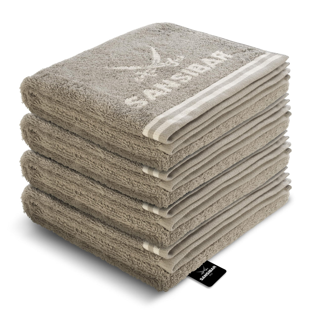 Sansibar Handtuch 4er Set 50x100 cm 100% Baumwolle Doubleface Frottiertuch gestreifte Borde Zweifarb