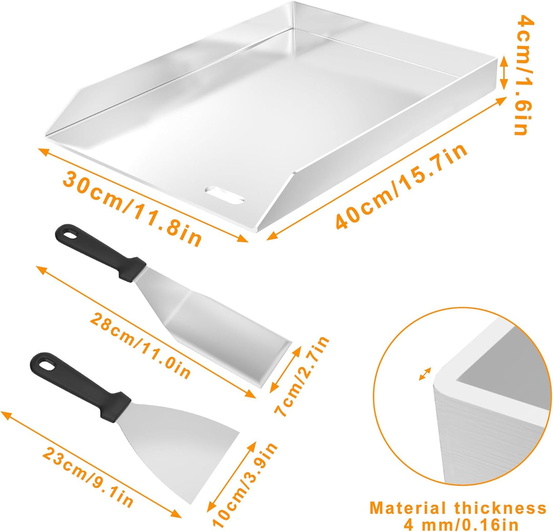 Froadp Edelstahl Grillplatte | 30x40x4cm Universal BBQ Plancha mit Ölrinne | BBQ Plancha für Gas- &