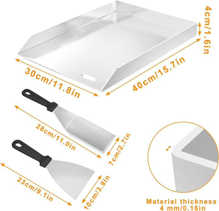 XMTECH Edelstahl Grillplatte, 30x40x4 cm, Gleichmässige Wärmeverteilung für Gas- und Kohlegrills – I