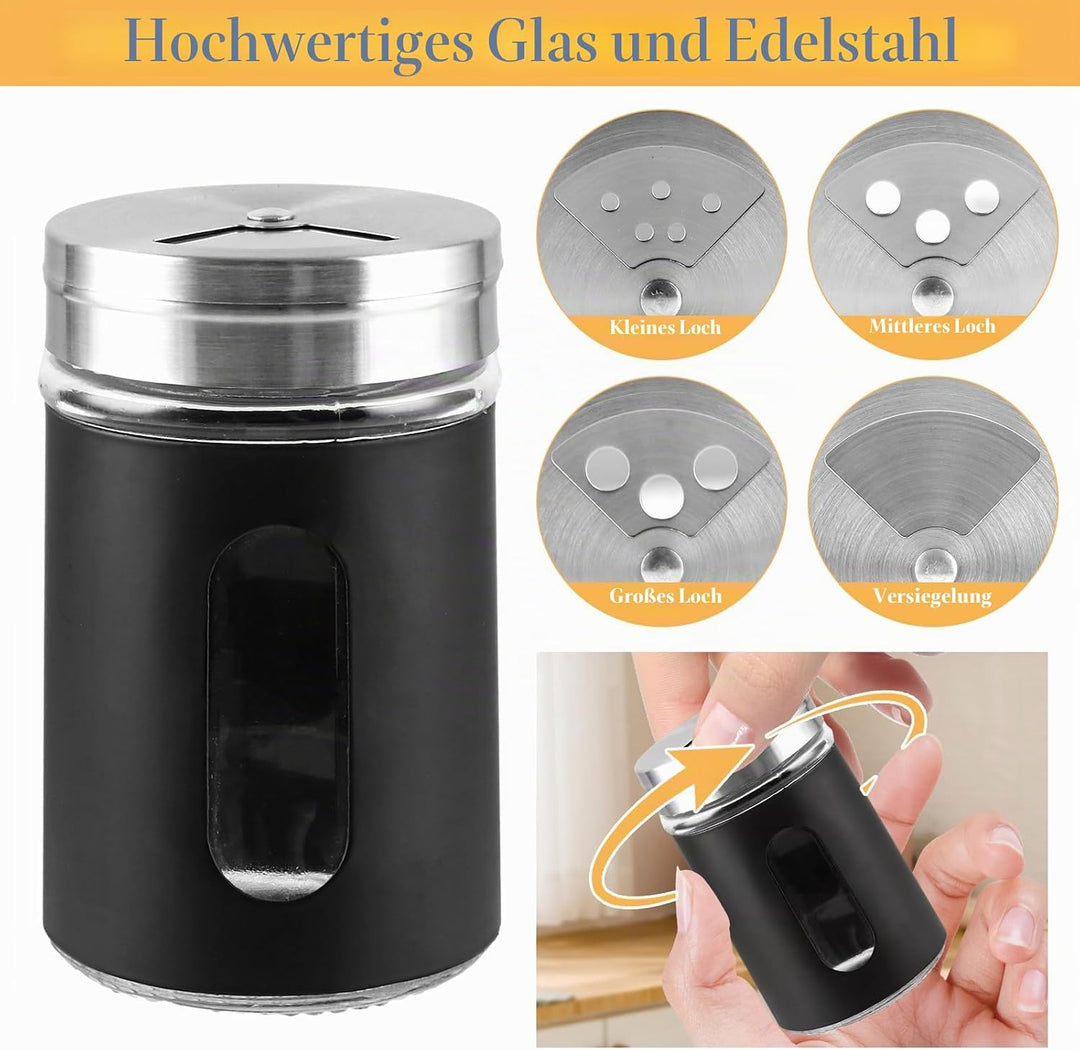 WOPPLXY 24 Stück Gewürzgläser, 100ml Gewürzdosen mit Streueinsatz, Sichtfenster und 3 Verschiedenen