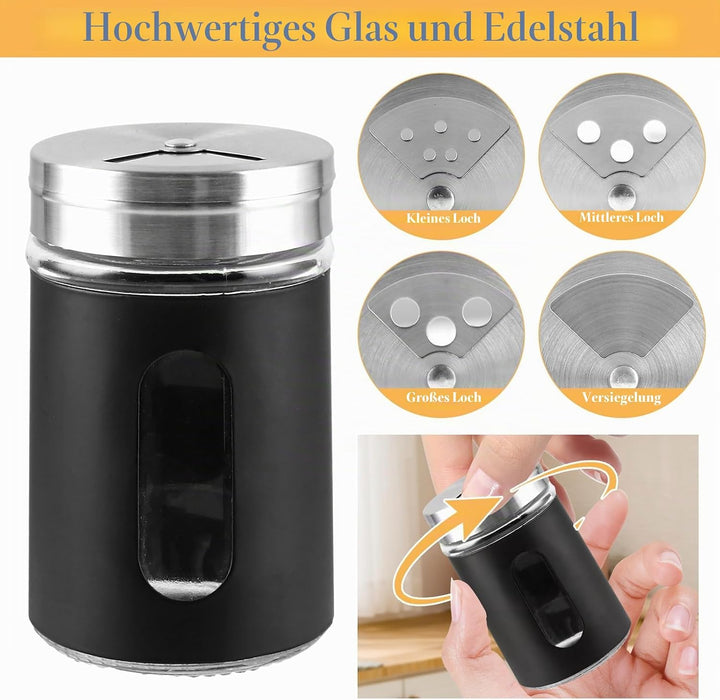 WOPPLXY 24 Stück Gewürzgläser, 100ml Gewürzdosen mit Streueinsatz, Sichtfenster und 3 Verschiedenen