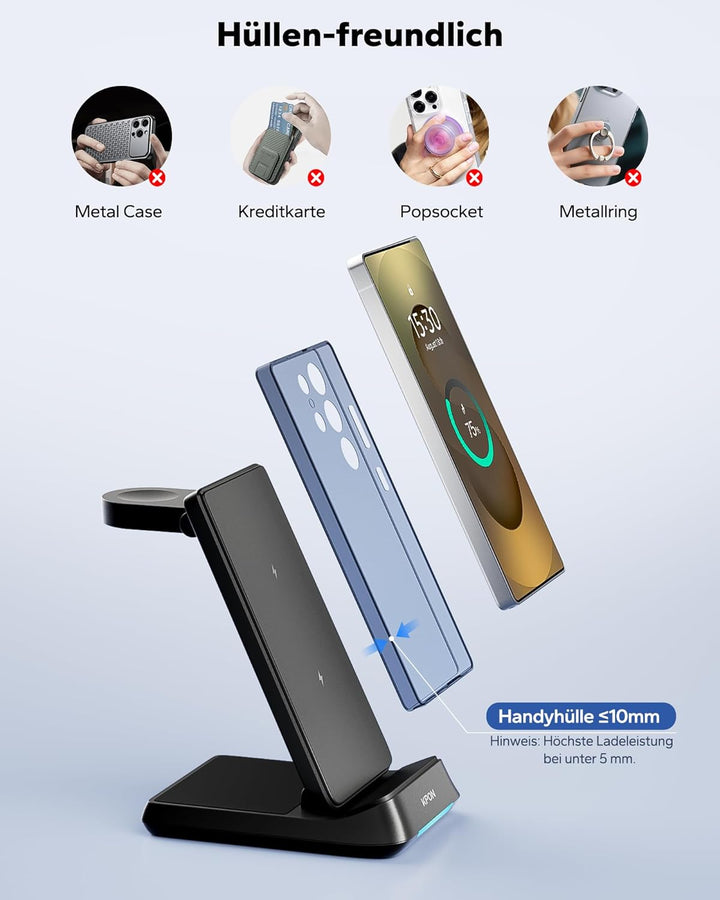 KPON 3 in 1 Ladestation für Samsung Watch und Handy, Faltbar Induktive Ladegerät für Samsung S25 Ult