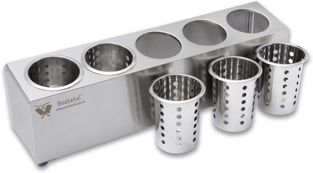 Beeketal 'BBK-5' Profi Gastro Besteckbehälter aus Edelstahl poliert inkl. 5 Köcher einreihig, entneh
