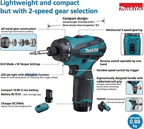 Makita DF030DWE Akku-Schrauber 10,8 V, 2 Akkus und Ladegerät