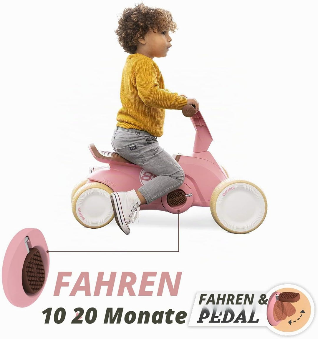 Berg GO² 2in1 Rutschauto Retro Rosa | Rutscher und Laufrad, Kinderrutscher, Kinderauto mit Ausklappb