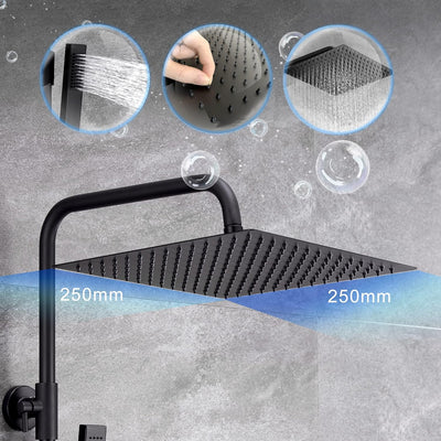 JOHO Thermostat Duschset aus Edelstahl Duschsystem mit Thermostatarmatur XL Kopfbrause Matt Schwarz