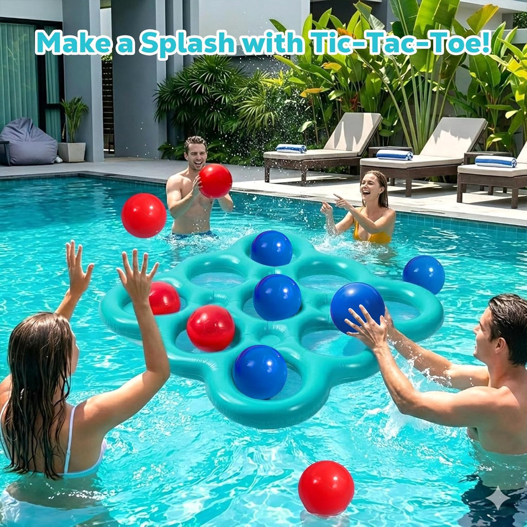 MoKo Tic-Tac-Toe Wasserspiel-Set für den Pool, Aufblasbare Pool-Schwimmhilfe mit 10 Bällen, Spiele f