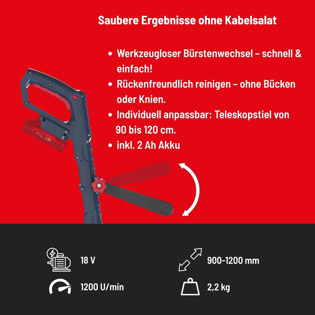 Güde GFR 18-201-05 Akku-Fugenreiniger - 18 Volt Li-Ion, 1200 Umdrehungen pro Minute, 11 cm Bürstendu