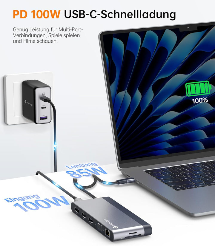 NOVOO USB C Docking Station 4 Monitore 14-in-1 USB C Hub mit 4K@120Hz DisplayPort,2HDMI 4K@60Hz,VGA,