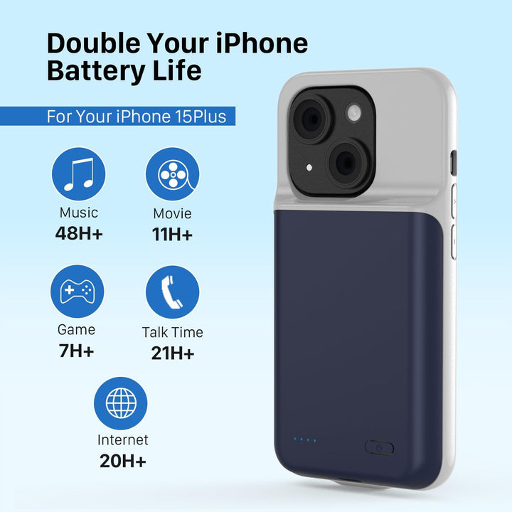 TQTHL Akkuhülle für iPhone 15 Plus, [ 6800mAh ] Zusatzakku Ladehülle Akku hülle Handyhülle,wiederauf