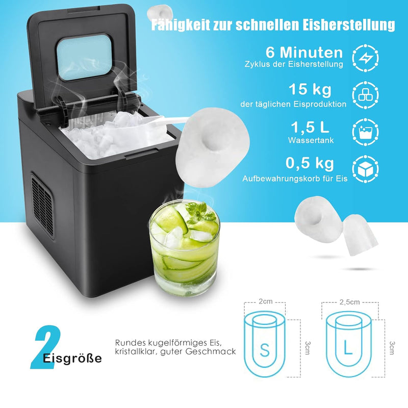 COSTWAY Eiswürfelmaschine Ice Maker, Eismaschine Eiswürfelbereiter inkl. Schaufel/LED Anzeige / 1,5L