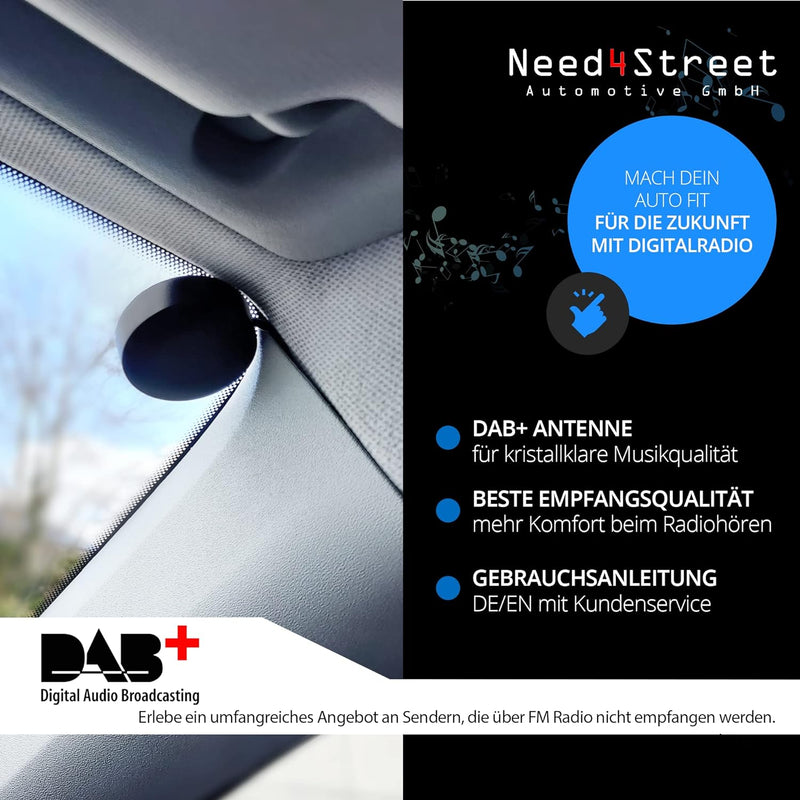 Need4Street DAB+ Antenne zum Nachrüsten des Autoradios, Stecker SMB, Kabellänge 250cm, Autoantenne m