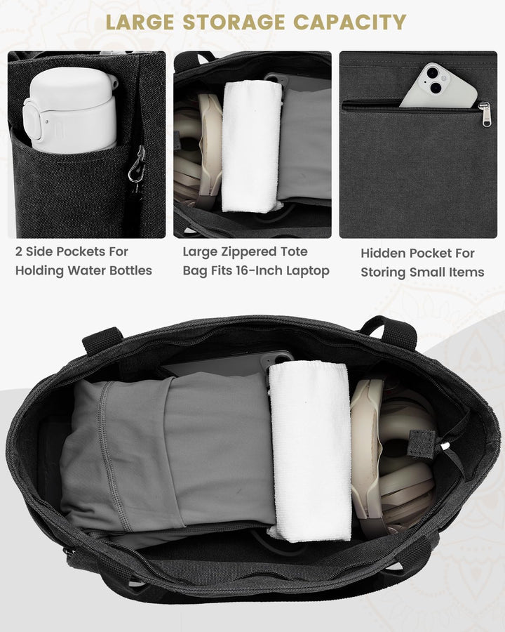Gonex Yogatasche, Grosse Pilates Tragetasche mit Mehreren Taschen für Damen Herren, Robuste Canvas T